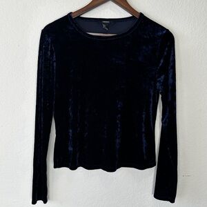 Forever 21 Womens Velvet Navy Blue Long-sleeve Top Size L Round Neck Whimsigoth